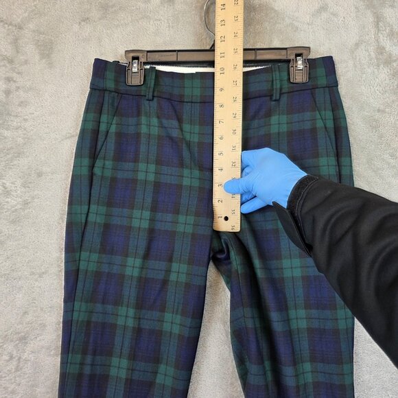 J Crew Cameron Pants Womens 8P Green Navy Plaid Wool Blend Ankle Dress Trousers - Picture 3 of 13